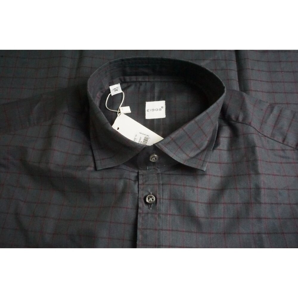 Eidos JB Collar Ita Gray Red Plaid Long Sleeved Shirt Sz 39/15.5 NEW